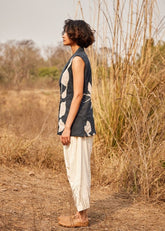 A Model Wearing White Cotton Mul Monoch Waistcoat curated by Only Ethikal